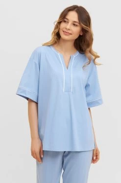 Pyjama Im Kimono-Stil Paspeln 7/8-Hose Halbarm 100% Baumwolle -Pyjamas Für Zuhause 1233200 16361 3