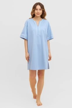 Nachthemd Im Kimono-Stil Paspeln Halbarm 100% Baumwolle