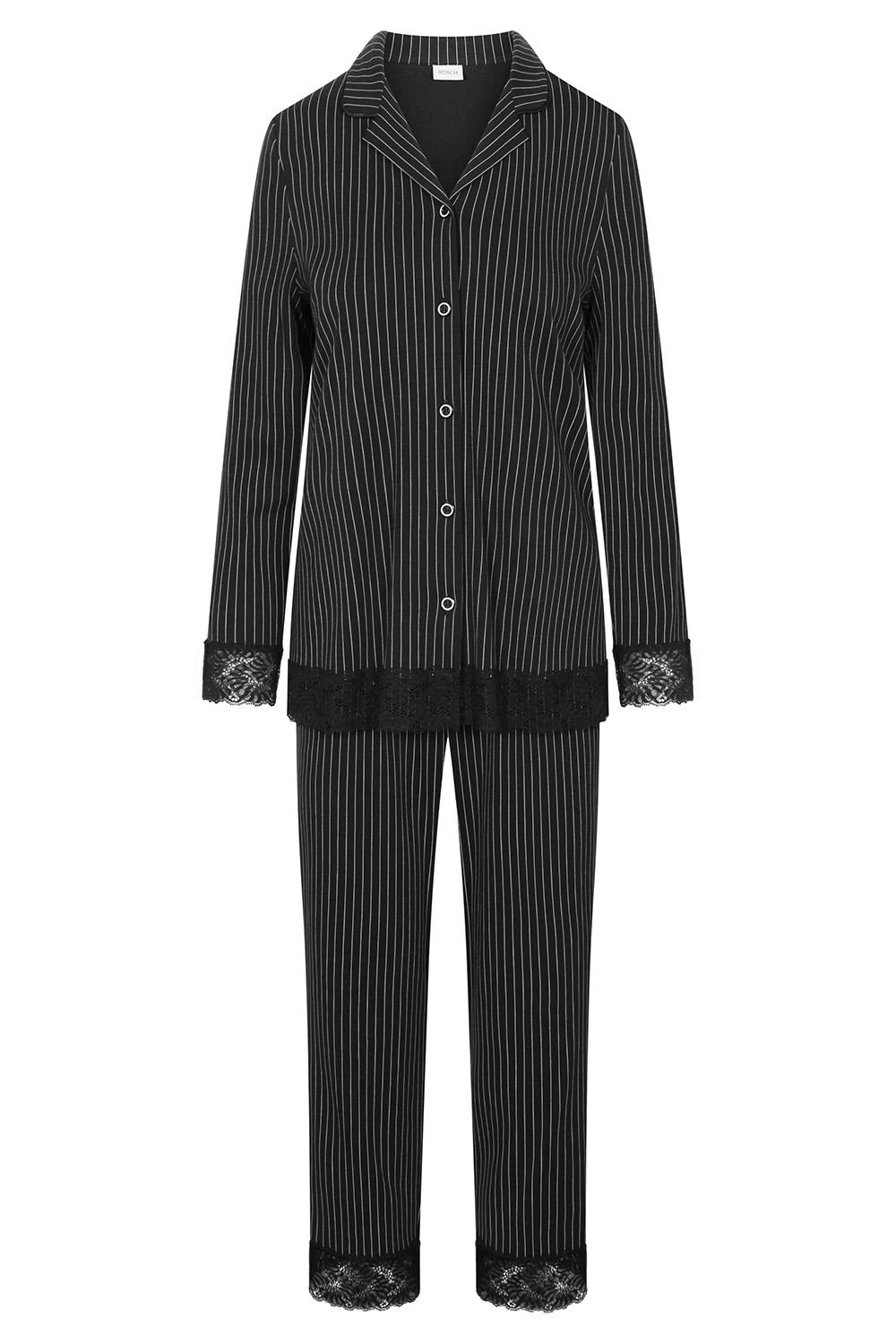 Pyjama Im Schwarzen Streifen-Druck Spitzendetails Herrenhemd-Stil 100% Baumwolle 2 Pyjama Im Schwarzen Streifen-Druck Spitzendetails Herrenhemd-Stil 100% Baumwolle - Image 2