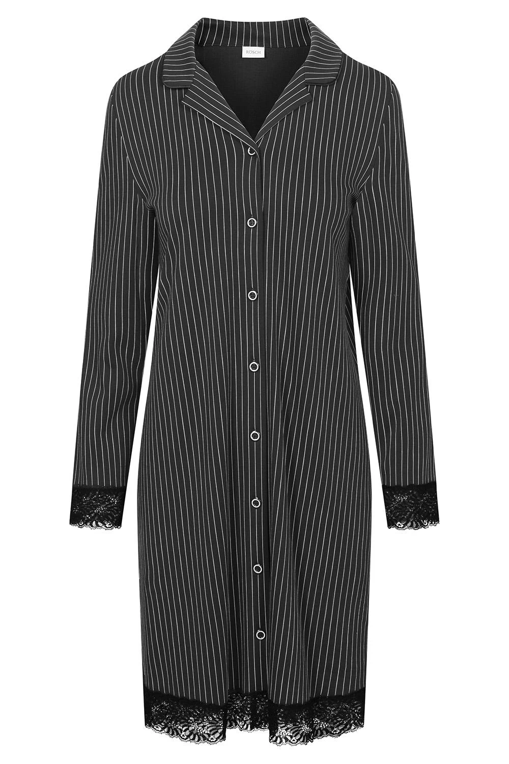 Nachthemd Im Schwarzen Streifen-Druck Spitzendetails Herrenhemd-Stil 100% Baumwolle 2 Nachthemd Im Schwarzen Streifen-Druck Spitzendetails Herrenhemd-Stil 100% Baumwolle - Image 2