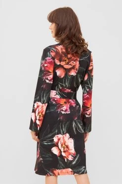 Morgenmantel Im Eleganten Blumendruck Paspeln Bindegürtel 100% Baumwolle -Pyjamas Für Zuhause 1233227 10996 2