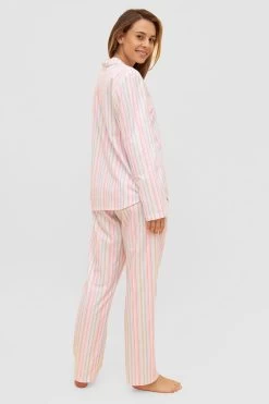 Pyjama Im Herrenhemd-Stil Streifen Flanell Winter Warm 100% Baumwolle -Pyjamas Für Zuhause 1233262 11673 2