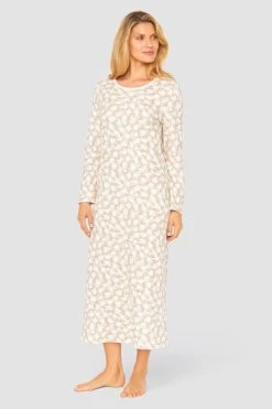 Nachtkleid Im Mustermix Maxi-Länge Taschen Winter Warm 100% Baumwolle