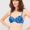 Bikini Oberteil Im Blauen Blüten-Druck Raffungen Recyceltes Polyester/Elasthan