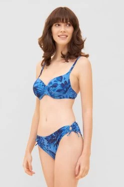 Bikini Oberteil Im Blauen Blüten-Druck Raffungen Recyceltes Polyester/Elasthan -Pyjamas Für Zuhause 1235503 11573 3