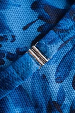 Bikini Oberteil Im Blauen Blüten-Druck Raffungen Recyceltes Polyester/Elasthan -Pyjamas Für Zuhause 1235503 11573 6