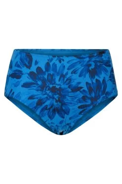 Hohe Bikini Hose Im Blauen Blüten-Druck Tailliert Recyceltes Polyester/Elasthan