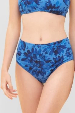 Hohe Bikini Hose Im Blauen Blüten-Druck Tailliert Recyceltes Polyester/Elasthan -Pyjamas Für Zuhause 1235505 11573 0510 1