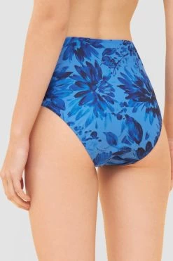 Hohe Bikini Hose Im Blauen Blüten-Druck Tailliert Recyceltes Polyester/Elasthan -Pyjamas Für Zuhause 1235505 11573 0512 1