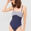 Bandeau Badeanzug Mit Gestreifter Blende Ripp Recyceltes Polyester/Elasthan