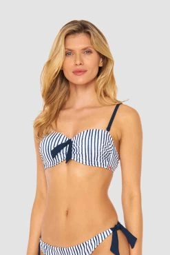 Bandeau Bikini Oberteil Im Streifen-Druck Schleife Ripp Recyceltes Polyester/Elasthan