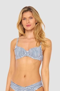 Bikini Oberteil Im Streifen-Druck Raffungen Bügel Recyceltes Polyester/Elasthan