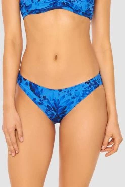 Klassische Bikini Hose Im Blauen Blüten-Druck Ripp Recyceltes Polyester/Elasthan