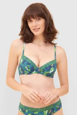 Bikini-Oberteil Im Leo-Druck-Mix Petrol Recyceltes Polyamid/Elasthan