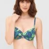 Bikini-Top Mit Raffungen Im Grünen Leo-Design Recyceltes Polyamid/Elasthan