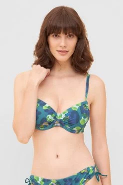 Bikini-Top Mit Raffungen Im Grünen Leo-Design Recyceltes Polyamid/Elasthan