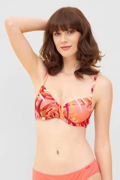 Bikini-Oberteil Im Bunten Blätter-Druck Bügel Mix & Match Recyceltes Polyamid/Elasthan