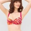 Bikini-Oberteil Mit Buntem Blätter-Druck Raffung Recyceltes Polyamid/Elasthan