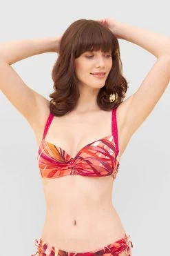 Bikini-Oberteil Mit Buntem Blätter-Druck Raffung Recyceltes Polyamid/Elasthan