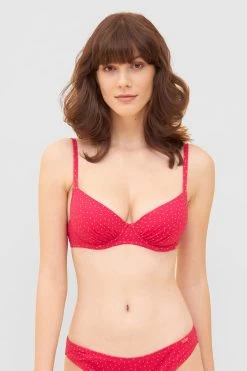 Bikini-Oberteil Im Pinken Mini-Tupfen-Druck Recyceltes Polyamid/Elasthan