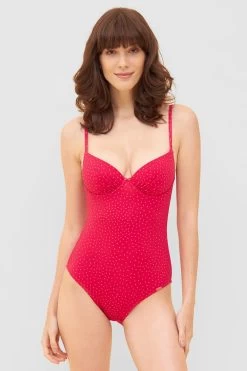 Badeanzug Im Pinken Mini-Tupfen-Druck Recyceltes Polyamid/Elasthan