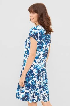 Strandkleid Im Blauen Blüten-Druck Volant Sommerkleid Viskose/Elasthan -Pyjamas Für Zuhause 1235600 11573 2