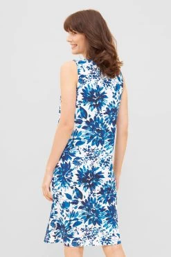 Strandkleid Im Blauen Blüten-Druck Rundhals Sommerkleid Viskose/Elasthan -Pyjamas Für Zuhause 1235601 11573 2