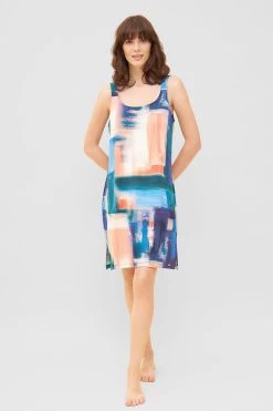 Trägerkleid Im Künstlerischen Druck Strandkleid Locker Viskose/Elasthan