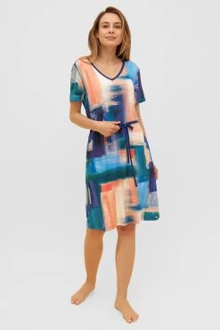 Strandkleid Im Künstlerischen Druck Bindegürtel Sommer Viskose/Elasthan