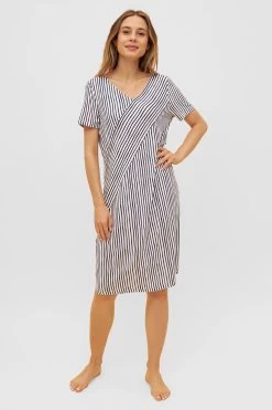 Strandkleid Im Streifen-Druck Asymmetrisch Sommer Viskose/Elasthan