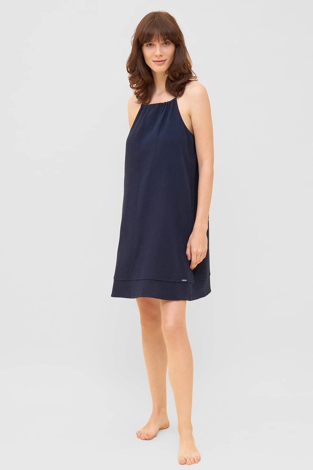 Trägerkleid Aus Musselin Dunkelblau Sommer Strandkleid 100% Baumwolle 1 Trägerkleid Aus Musselin Dunkelblau Sommer Strandkleid 100% Baumwolle