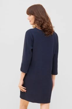 Strandkleid Aus Musselin Dunkelblau Sommer 3/4-Arm 100% Baumwolle -Pyjamas Für Zuhause 1235609 10063 2