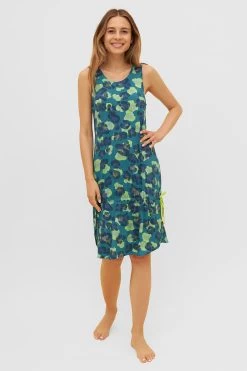 Strandkleid Im Grünen Leo-Design Tunnelzug Viskose/Elasthan