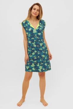 Strandkleid Mit Raffungen Im Grünen Leo-Design Schlitz Viskose/Elasthan