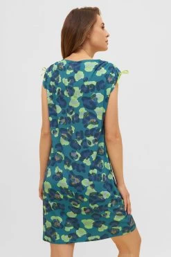 Strandkleid Mit Raffungen Im Grünen Leo-Design Schlitz Viskose/Elasthan -Pyjamas Für Zuhause 1235613 11572 2