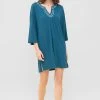 Strandkleid Mit Paspeln Am Ausschnitt Petrol 3/4-Arm Viskose/Elasthan