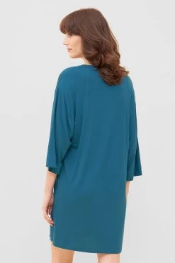 Strandkleid Mit Paspeln Am Ausschnitt Petrol 3/4-Arm Viskose/Elasthan -Pyjamas Für Zuhause 1235615 10011 2