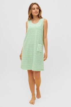 Frottee-Kleid Im Grünen Ringel Tasche Ärmellos Baumwolle/Polyester