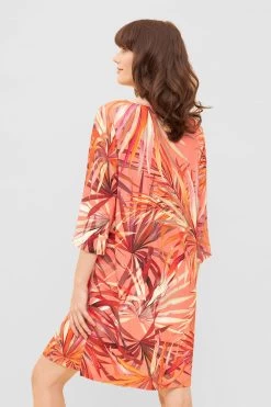 Strandkleid Im Bunten Blätter-Druck 3/4-Arm Viskose/Elasthan -Pyjamas Für Zuhause 1235640 16364 2