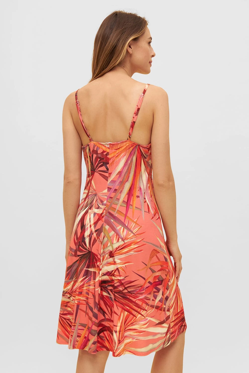 Spaghettiträger-Kleid Im Bunten Blätter-Druck Wickeloptik Viskose/Elasthan 3 Spaghettiträger-Kleid Im Bunten Blätter-Druck Wickeloptik Viskose/Elasthan - Image 3