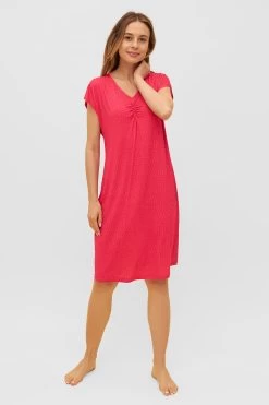 Strandkleid Mit Raffung Paspel Tupfen-Druck Pink Viskose/Elasthan