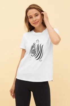 Y.U Yoga T-Shirt Mit Motivdruck Zebra Sport Mix & Match Baumwolle/Elasthan