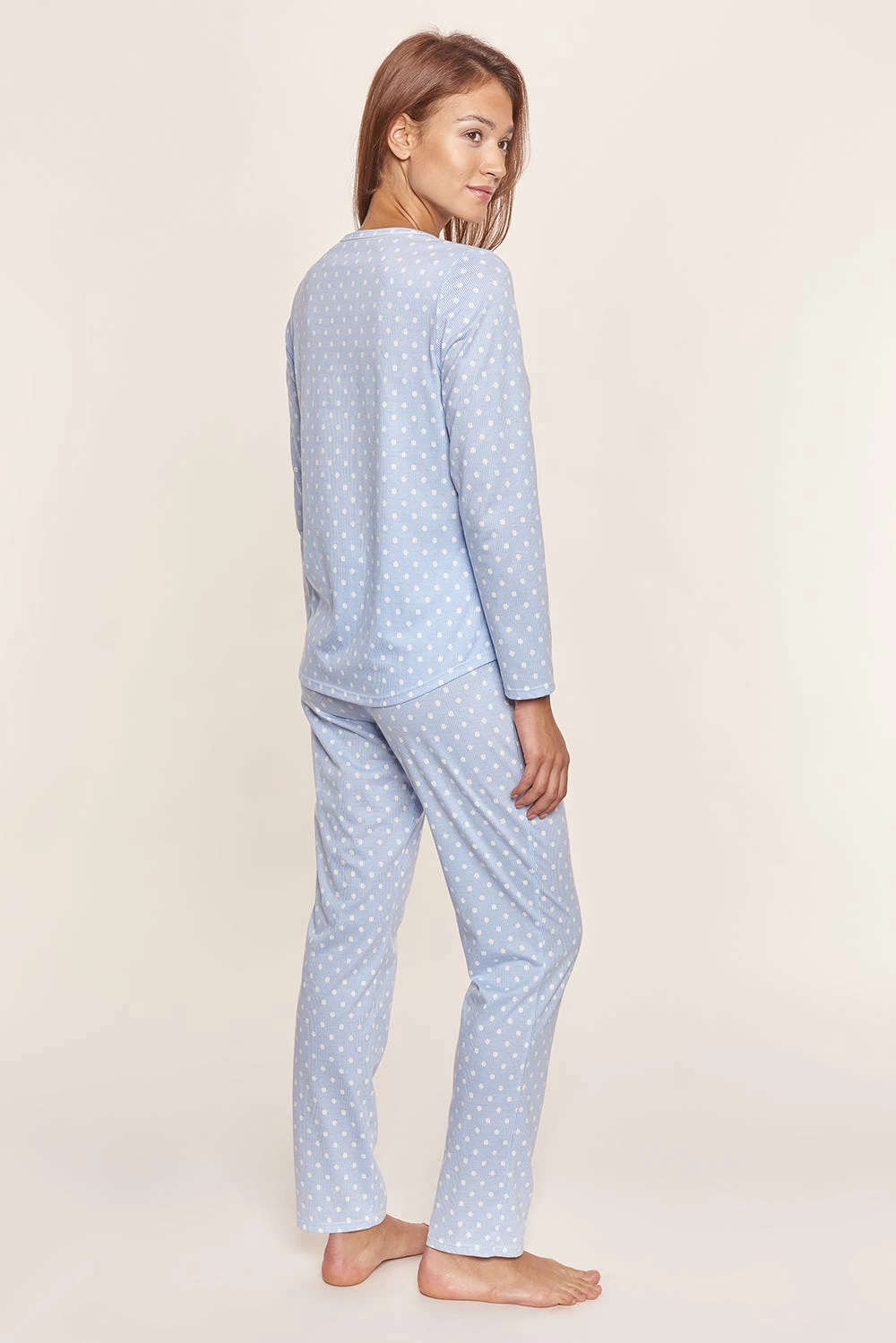 Pyjama Lang Im Mustermix Punkte Streifen Nadelzug Verspielt 100% Baumwolle 2 Pyjama Lang Im Mustermix Punkte Streifen Nadelzug Verspielt 100% Baumwolle - Image 2