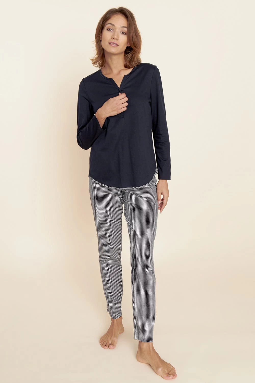 Pyjama Mit Punktedruck Dezent Pastellfarben 100% Baumwolle 1 Pyjama Mit Punktedruck Dezent Pastellfarben 100% Baumwolle