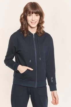 Sweatjacke Mit Logodetail Navyblau Hoodie Lässig Baumwolle/Elasthan