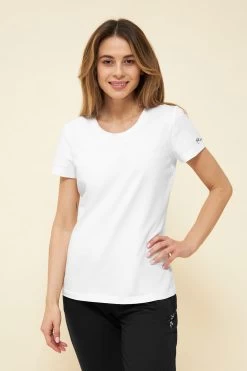 Basic T-Shirt Weiß Uni Stickereidetail Bio-Baumwolle/Elasthan Thx