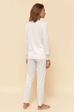 Pyjama Mit Eleganten Spitzen-Details Einfarbig Romantisch Verspielt Baumwolle/Modal 9 Pyjama Mit Eleganten Spitzen-Details Einfarbig Romantisch Verspielt Baumwolle/Modal -Pyjamas Für Zuhause 1884210 10048 2