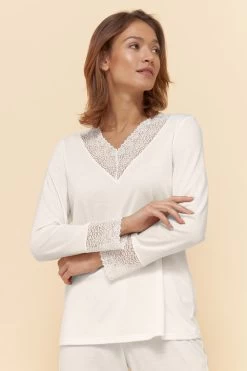 Pyjama Mit Eleganten Spitzen-Details Einfarbig Romantisch Verspielt Baumwolle/Modal 10 Pyjama Mit Eleganten Spitzen-Details Einfarbig Romantisch Verspielt Baumwolle/Modal -Pyjamas Für Zuhause 1884210 10048 3