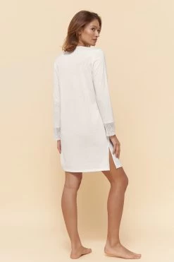 Nachthemd Mit Eleganten Spitzen-Details Einfarbig Romantisch Verspielt Baumwolle/Modal -Pyjamas Für Zuhause 1884211 10048 2