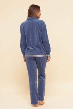 Hausanzug Aus Nicki Blouson-Style Sportive Streifen Stickbündchen Baumwolle/Polyester -Pyjamas Für Zuhause 1884218 11436 2